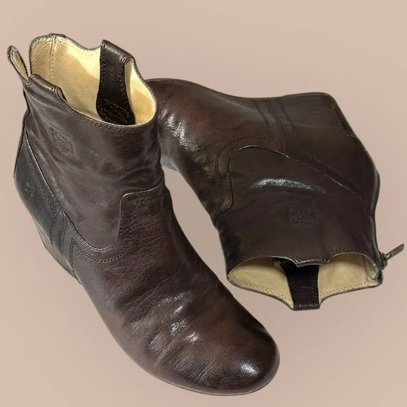 Frye Brown Leather Wedge Boots - Picture 6 of 9